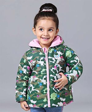 Babyoye Full Sleeves Hooded Reversible Padded Jacket - Green