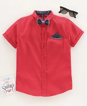 Play by Little Kangaroos Solid Colour Shirt With Bow & Pocket Square - Red