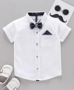 Play by Little Kangaroos Solid Colour Shirt With Bow & Pocket Square - White