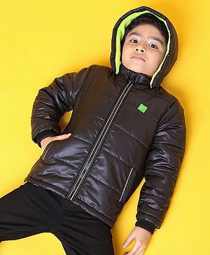 Babyhug Full Sleeves Hooded Quilted Jacket - Black