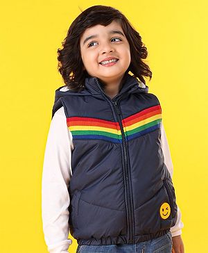 Babyhug Sleeveless Striped Jacket - Navy Blue