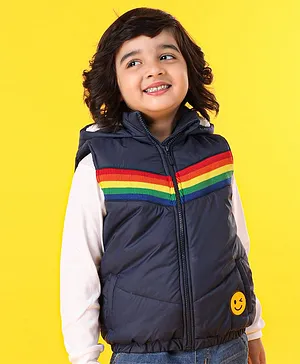 Babyhug Sleeveless Striped Jacket - Navy Blue