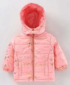 Babyhug Full Sleeves Glitter Print Hooded Jacket - Pink