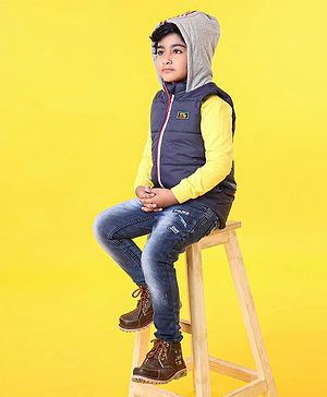 Babyhug Sleeveless Jacket With Hood - Blue