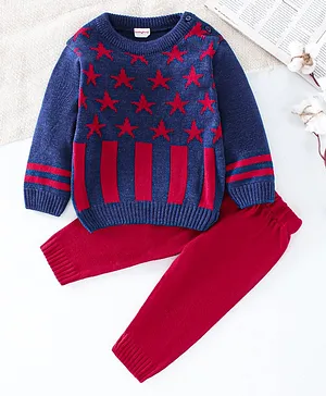 Babyhug Full Sleeves Sweater Set - Navy