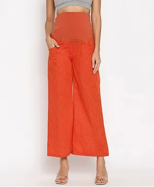 Wobbly Walk Full Length Solid Color Maternity Flare High Waist Pants - Orange