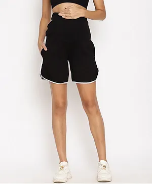 Wobbly Walk Solid Color Maternity Lounge Shorts - Black