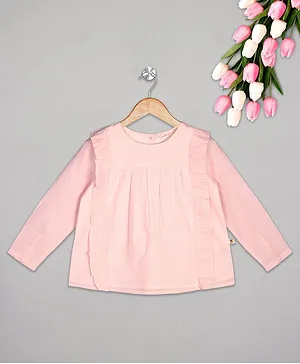 Budding Bees Full Sleeves Solid Ruffle Frill Top - Pink