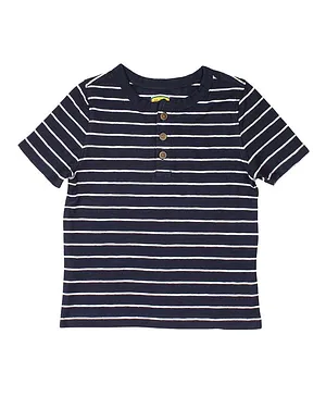 Lil Lollipop Half Sleeves Striped Henley T-Shirt - Navy Blue