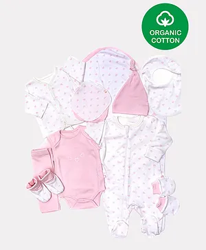 Nino Bambino Short Sleeves Printed Pack Of Essential Organic Cotton Gift Set - Pink