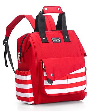 Babyhug Multifunctional Backpack Style Diaper Bag - Red and White