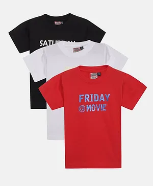Actuel Pack Of 3 Half Sleeves 100% Cotton Friday Movie Print T-Shirt - Red Black & White
