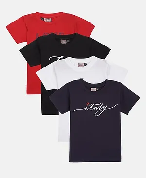 Actuel Pack Of 4 Half Sleeves 100% Cotton Printed T-Shirt - White Black Navy & Red