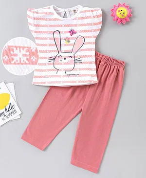 ToffyHouse Short Sleeves Night Suit Bunny Print - Peach