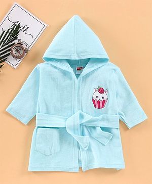 Babyhug 3/4 Sleeves Bathrobe Muffin Print - Blue