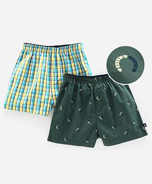 Pine Kids Peach Wash Finish Above Kee Length Boxers Pack of 2 - Green Yellow
