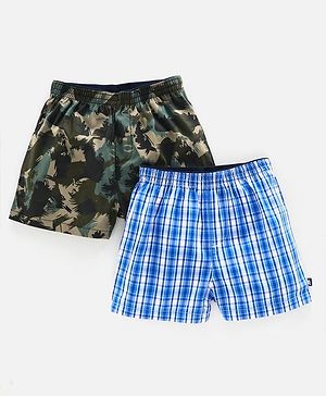 Pine Kids Peach Wash Finish Boxers Pack of 2 - Green Blue