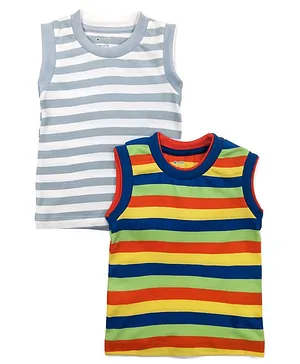 Ohms Sleeveless Stripes T-Shirts Pack of 2 - Yellow Blue