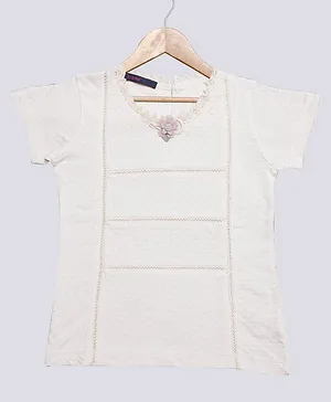 Ziama Half Sleeves Lace Detailed Top - White