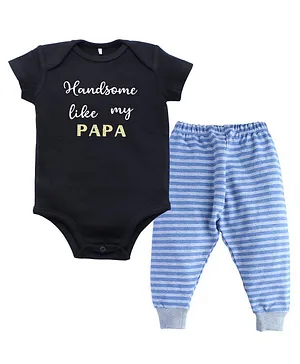 Kadam Baby Handsome Like My Papa Print Short Sleeves Onesie With Pajama - Black