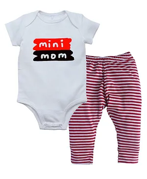 Kadam Baby Mini Mom Print Short Sleeves Onesie With Striped Pajama - White