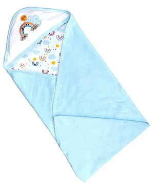 Craftlinen Hooded Large Towel cum Wrapper Rainbow Print - Blue