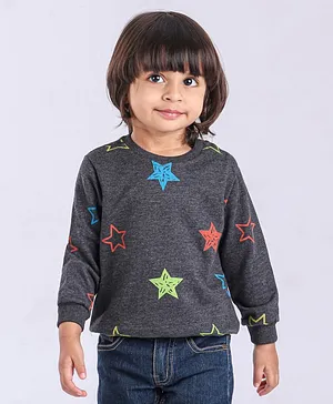Babyhug Full Sleeves Sweatshirt Star Print - Dark Grey