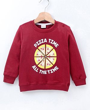 Babyhug Full Sleeves Sweatshirt Pizza Print - Maroon