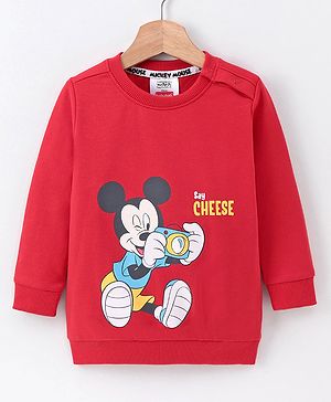 Babyhug Full Sleeves Sweatshirt Mickey Mouse Print - Red