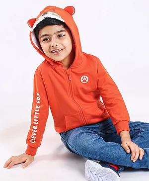 Babyhug Full Sleeves Jacket Animal Print - Orange