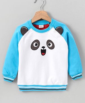 Babyhug Full Sleeves Sweatshirt Panda Print - White Blue