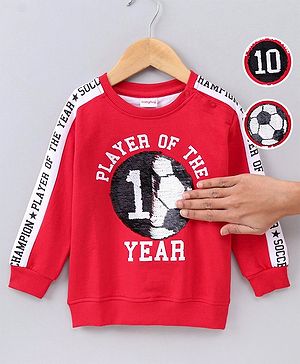 Babyhug Full Sleeves Reversible Sequined Sweatshirt Football Print - Red