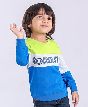 Babyhug Full Sleeves Sweatshirt Soccer Star Print - Green Grey Blue