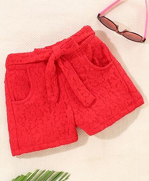 Babyhug Mid Thigh Length Shorts Floral Design - Bittersweet Red