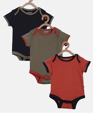 Aomi Pack Of 3 Short Sleeves Solid Onesies - Multi Colour