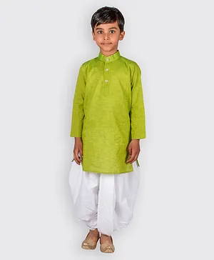 Mittenbooty Full Sleeves Solid Colour Kurta With Dhoti - Light Green