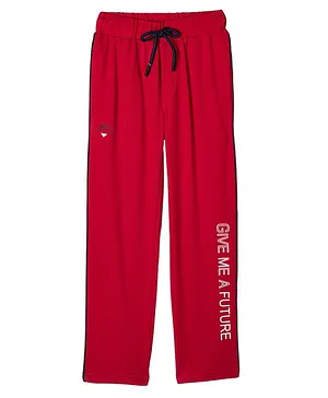 Monte Carlo Full Length Text Print Track Pants - Red