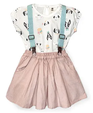 ToffyHouse Short Sleeves Printed Top & Skirt with Suspenders - Pink