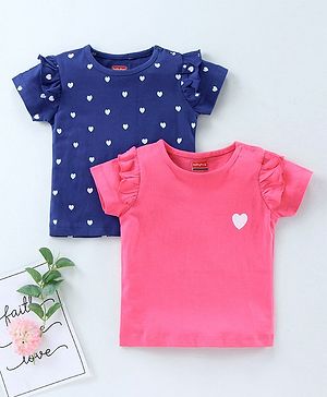 Babyhug Short Sleeves Tops Heart Print Pack of 2 - Blue Pink