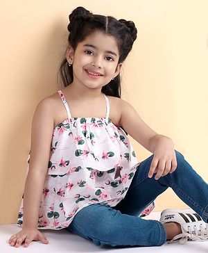 Babyhug Sleeveless Top Floral Print - White