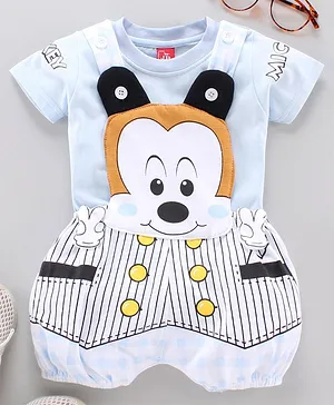 Jb Club Half Sleeves Tee With Mickey Patch Dungaree - Blue