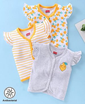 Babyhug 100% Cotton Antibacterial Short Sleeve Vests Lemon Print Pack of 3 - Yellow Grey White