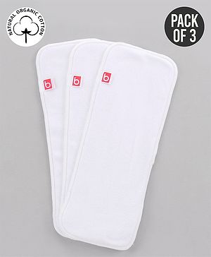 Babyhug Reusable SmartDry Organic Cotton Nappies Insert Pack of 3 - White