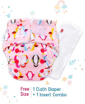 Babyhug New Born Reusable Cloth Nappies With SmartDry Animal Print  - Pink
