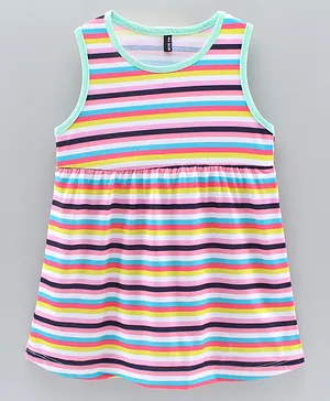 Game Begins Sleeveless Frock Stripes - Multicolor