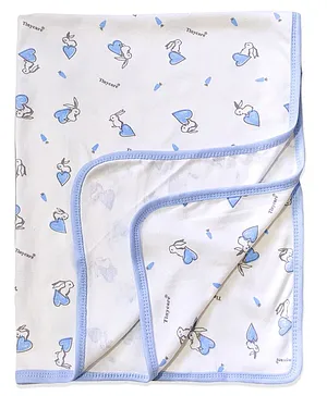 Tinycare Baby Towel Bunny Print - White Blue