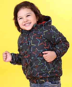 Babyhug Full Sleeves Hooded Jacket Stars Print  - Blue