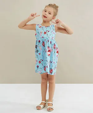 SAPS Sleeveless Frock Floral Print - Sky Blue