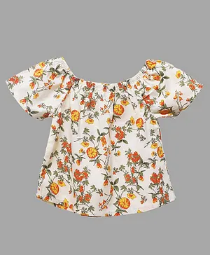 Little Carrot Short Sleeves Floral Print Off Shoulder Top - Yellow