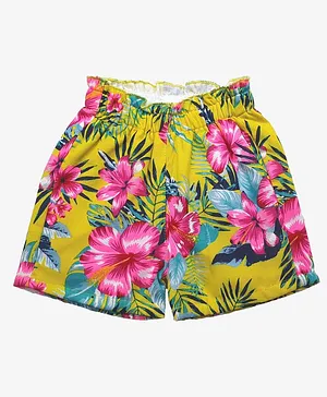 Little Carrot Hibiscus Printed Shorts - Yellow